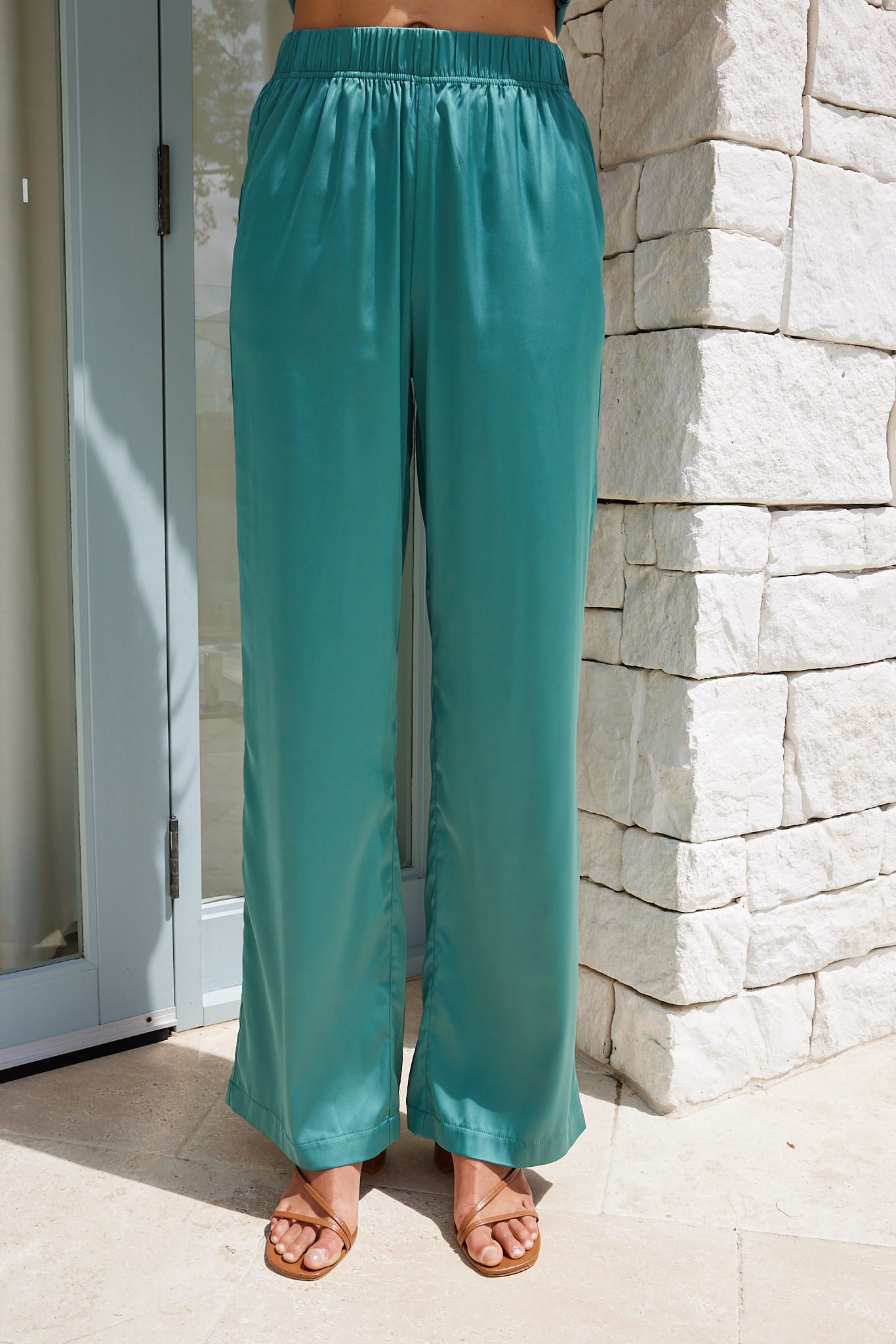 Women's Satin High-Waisted Straight-Leg Trousers