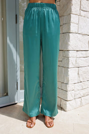 Women's Satin High-Waisted Straight-Leg Trousers