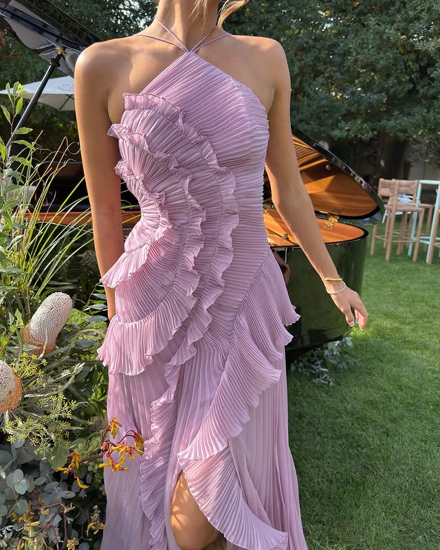 Women's Halter Neck Ruffle Maxi Dress