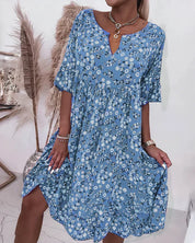 Women's Floral Print Shift Dress with V Neckline