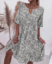 Women's Floral Print Shift Dress with V Neckline