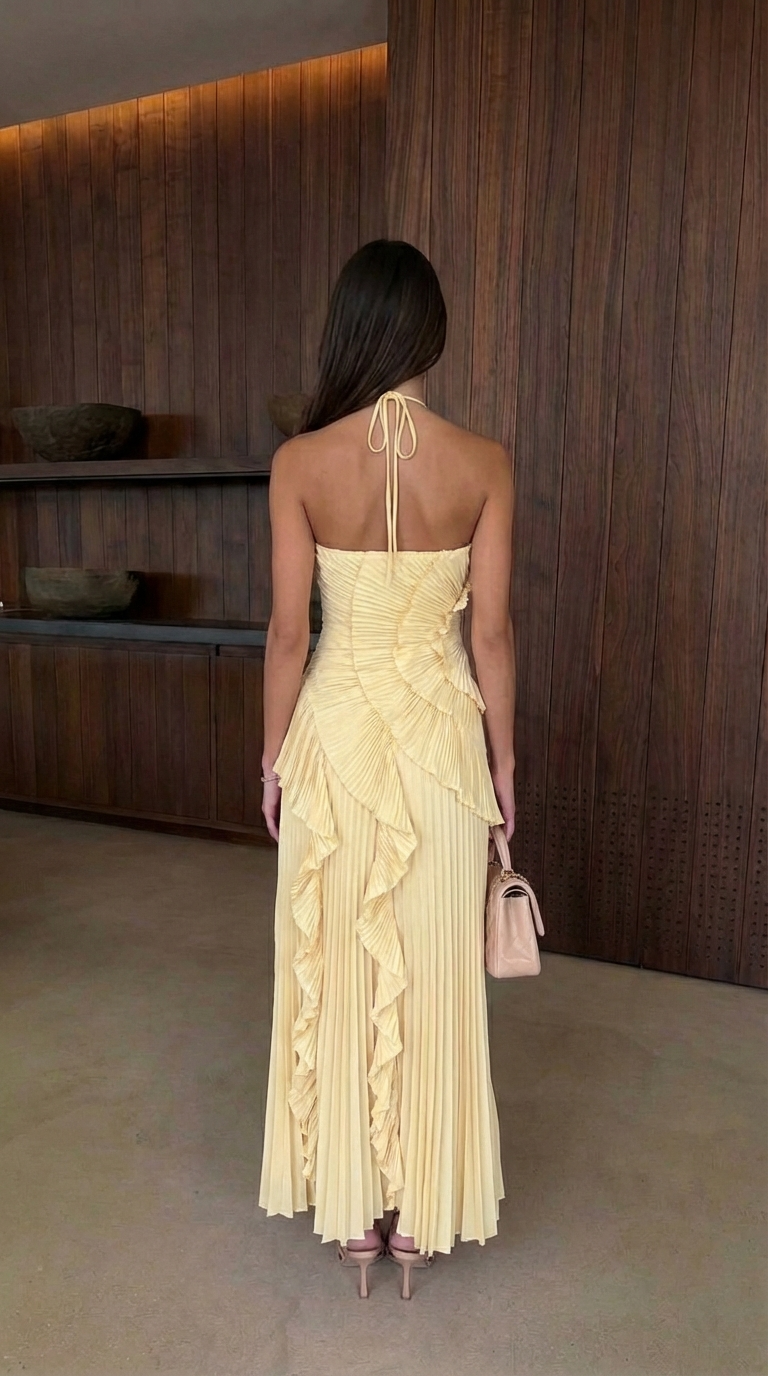 Women's Halter Neck Ruffle Maxi Dress