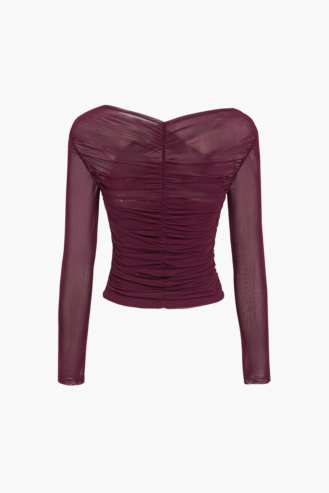 Women's Sheer Mesh Ruched Long Sleeve Top