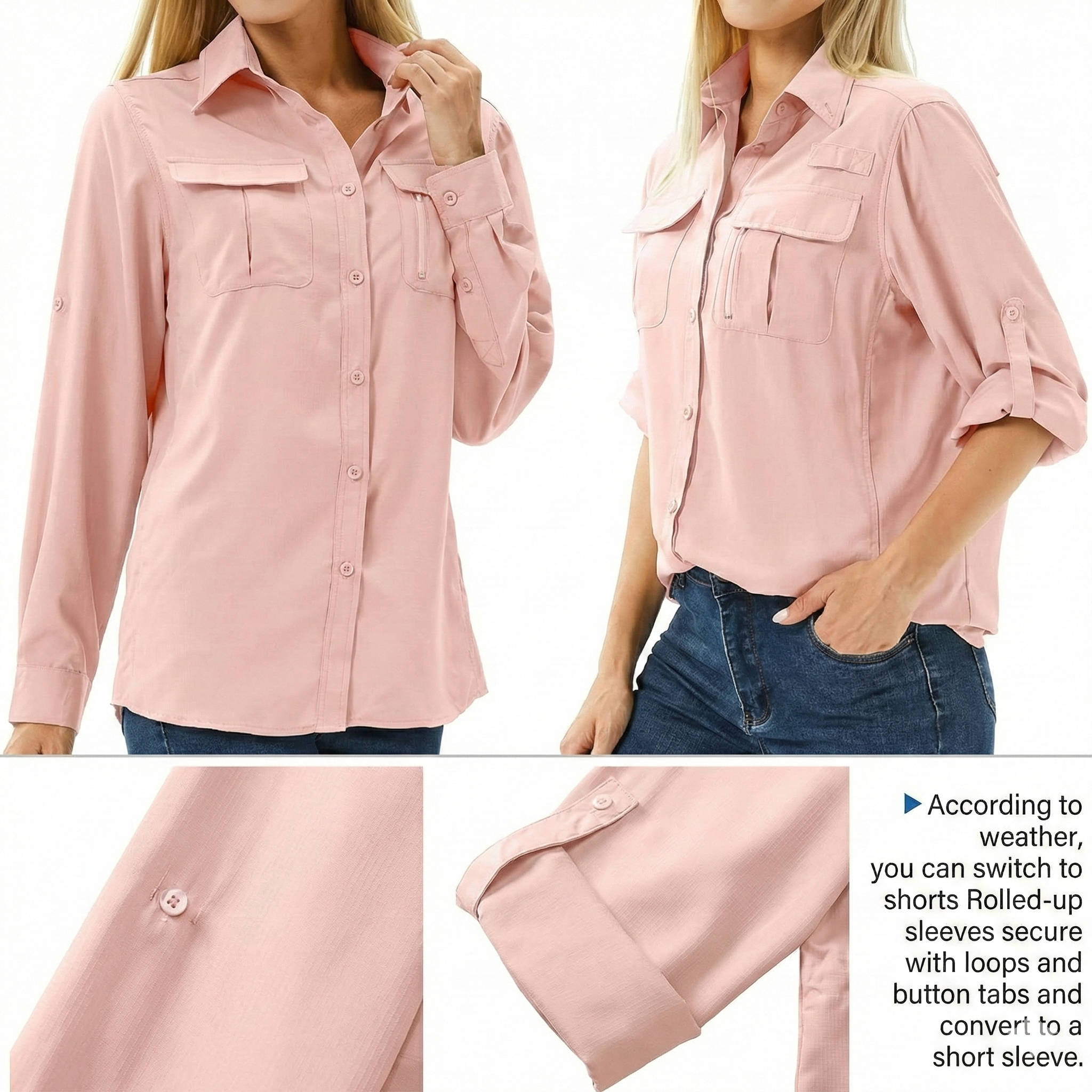 Women's UPF 50 Hiking Shirt with Roll-Up Sleeves
