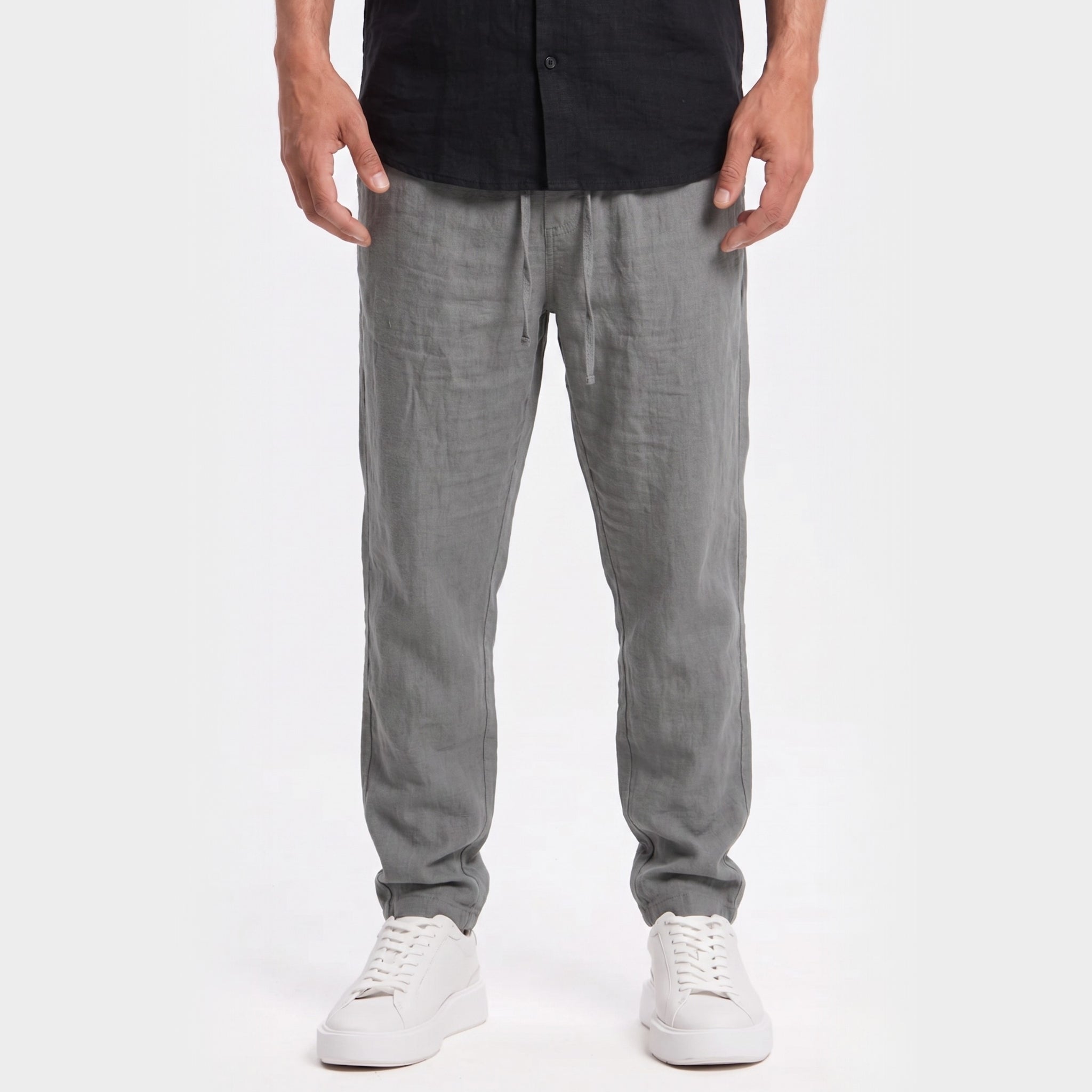Men's Linen Blend Trousers with Drawstring Waist