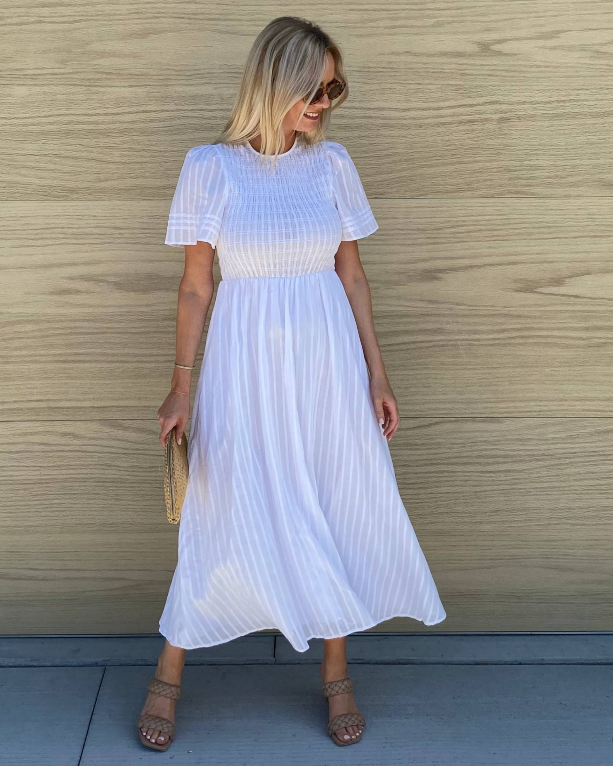 Women's Cotton Smock Midi Dress with A-Line Fit