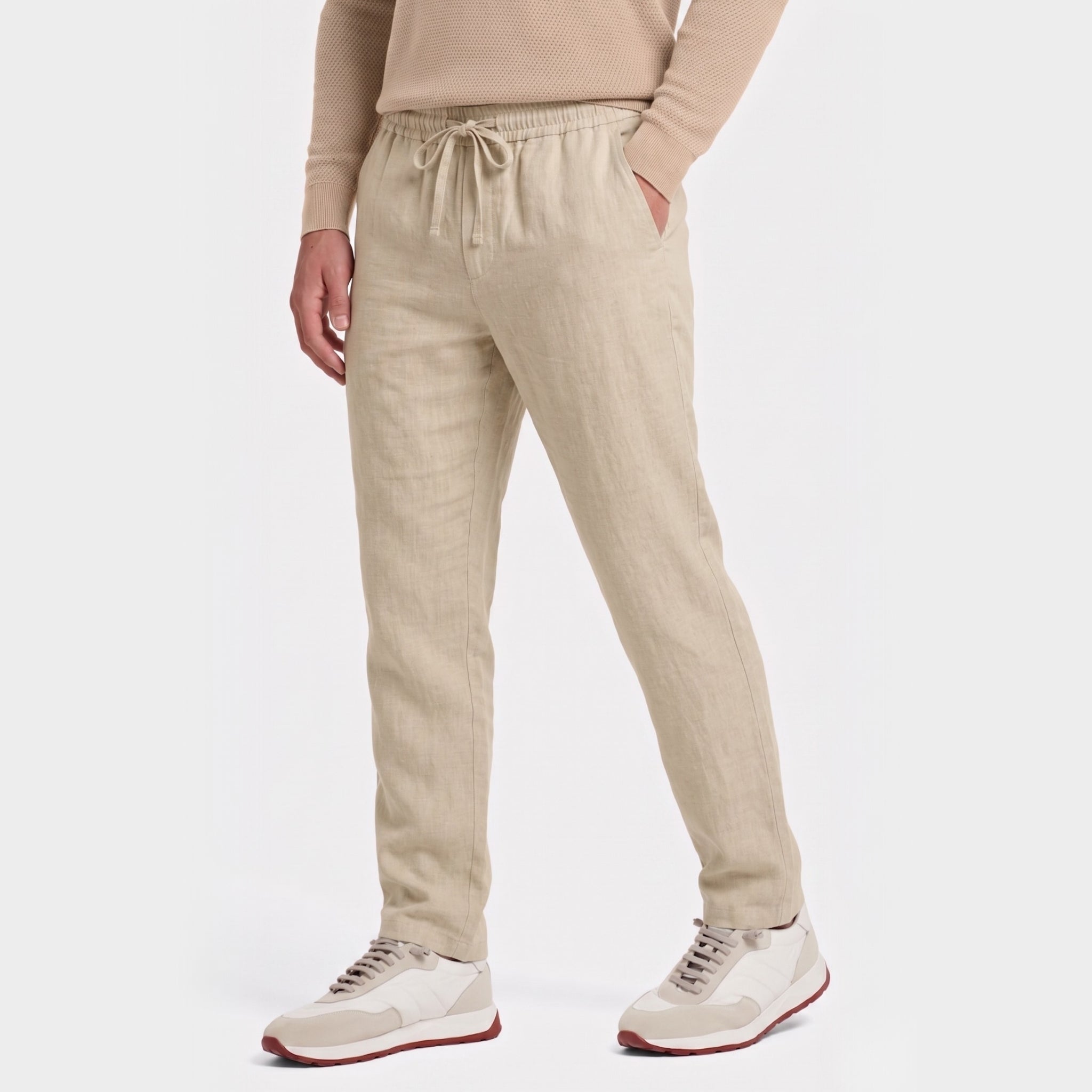 Men's Linen Blend Trousers with Drawstring Waist