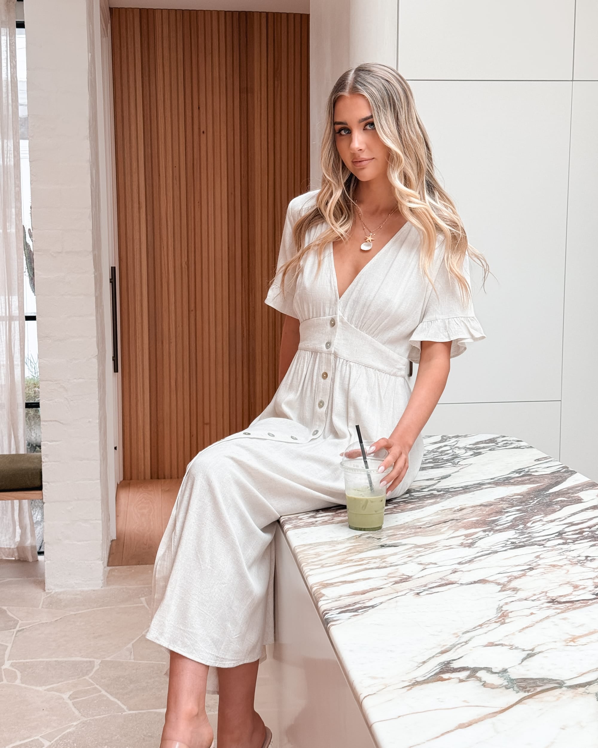 Women's Linen Blend Button-Up Midi Dress