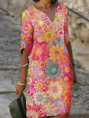 Women's Floral Print Dress with V-Neck