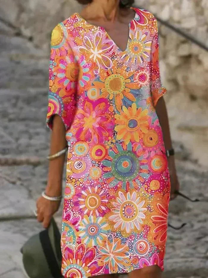 Women's Floral Print Dress with V-Neck