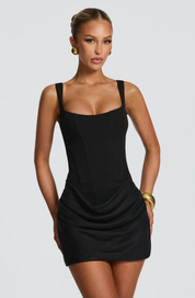 Women's Draped Mini Dress with Lace-Up Back
