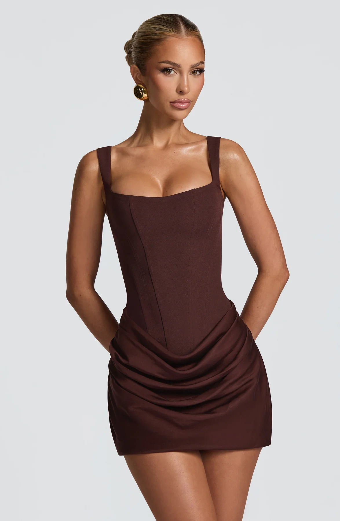 Women's Draped Mini Dress with Lace-Up Back