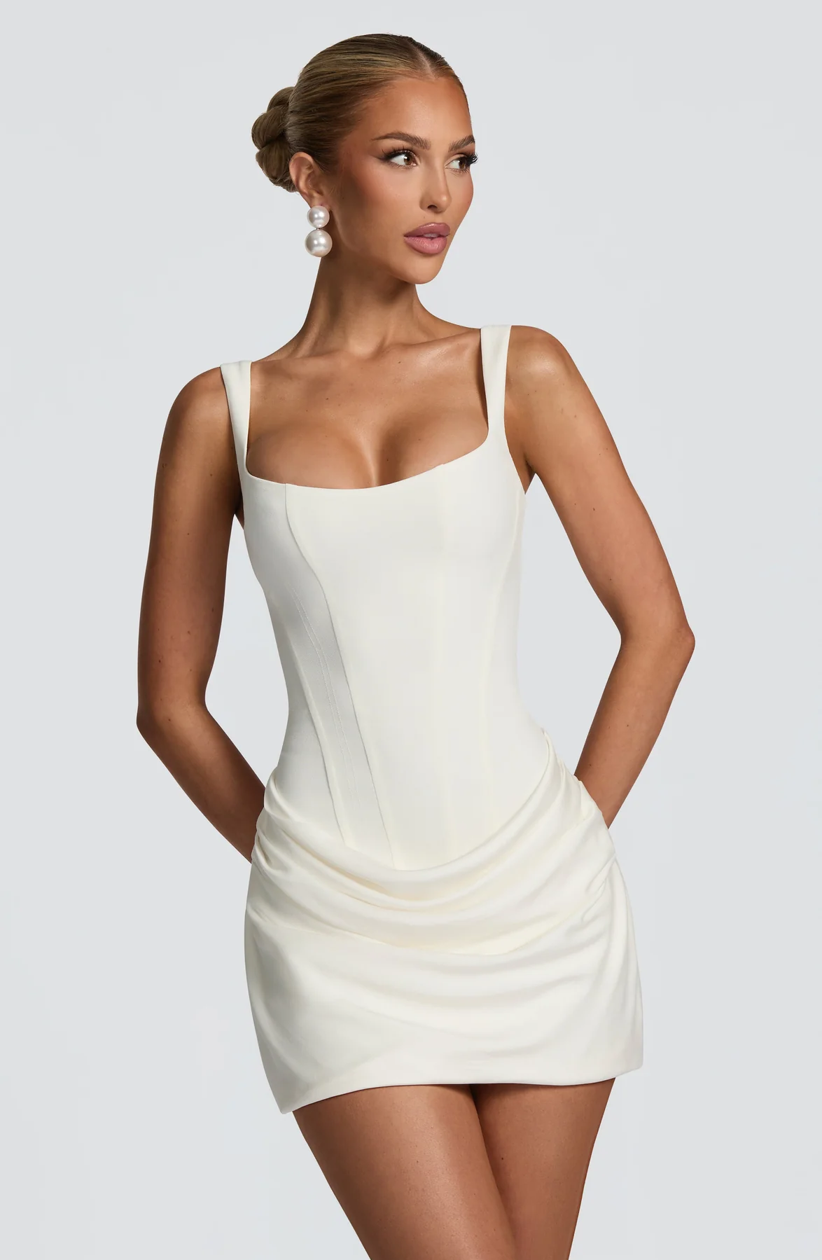Women's Draped Mini Dress with Lace-Up Back