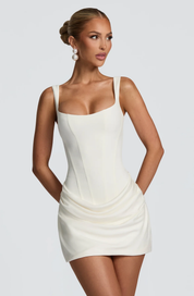 Women's Draped Mini Dress with Lace-Up Back