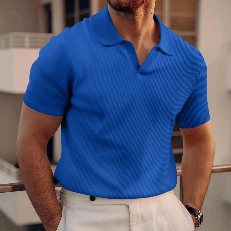 Men's Waffle Knit Polo Shirt with Open Collar