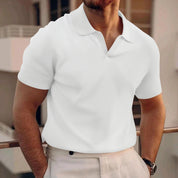 Men's Waffle Knit Polo Shirt with Open Collar