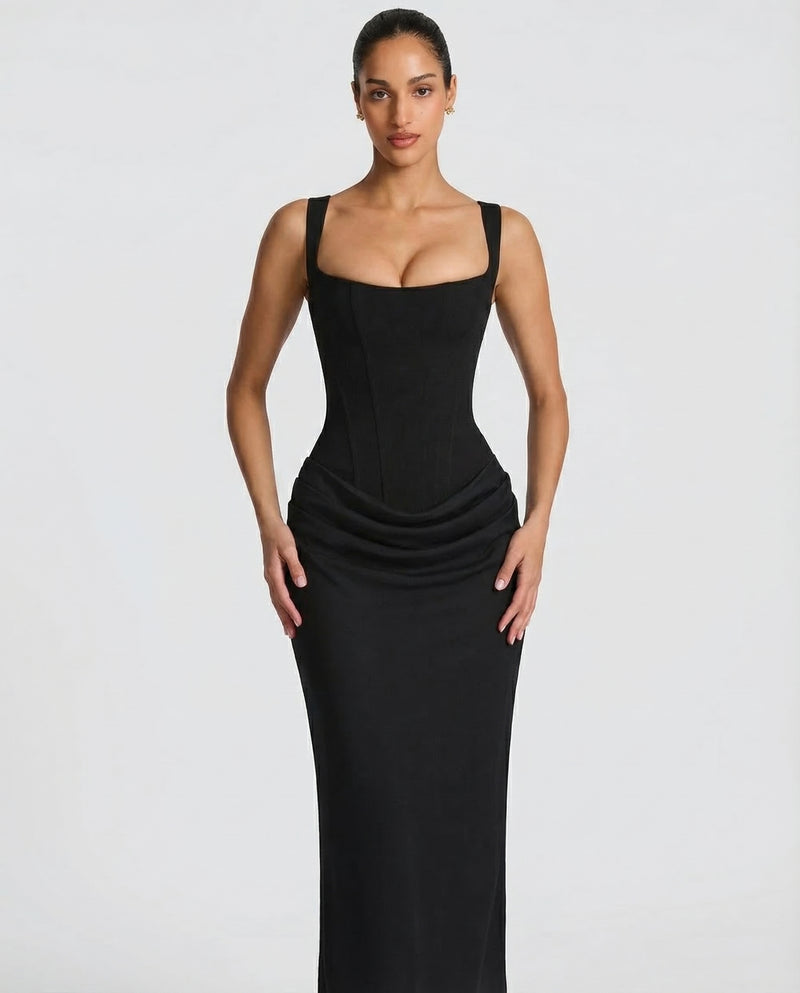 Women's Corset Maxi Dress with Draped Skirt