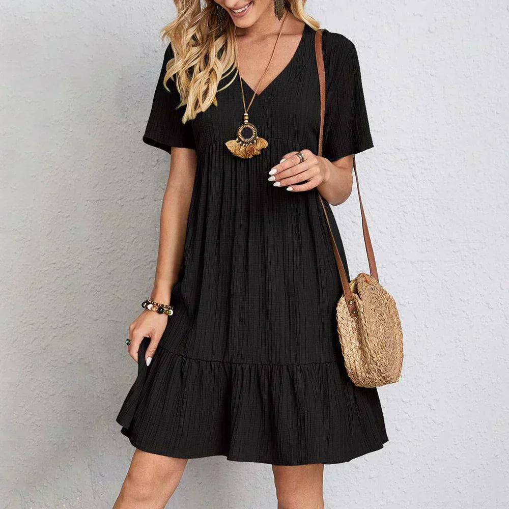 Women's V-Neck Tiered Summer Dress with Waist-Defining Fit