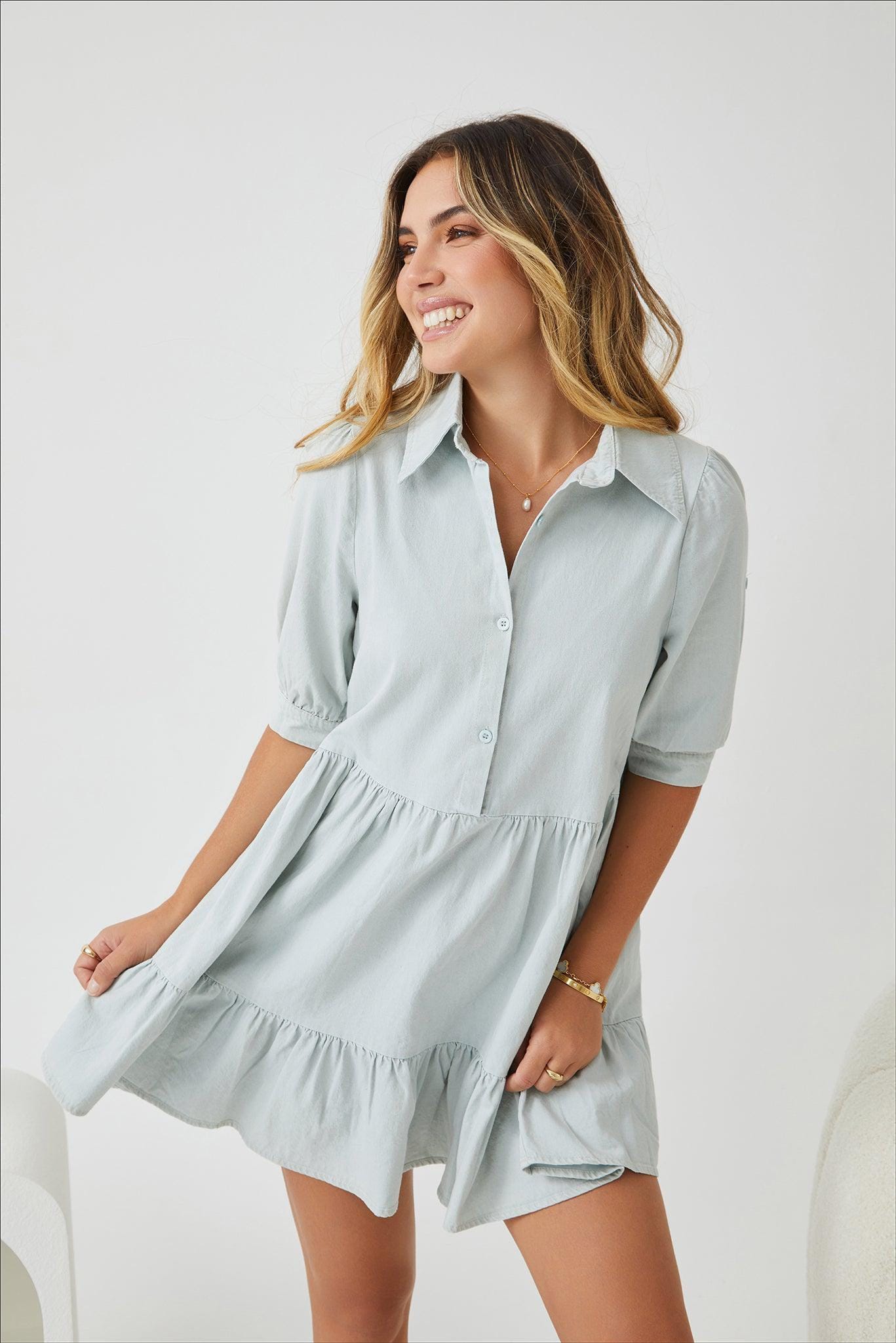 Women's Cotton Tiered Mini Shirt Dress