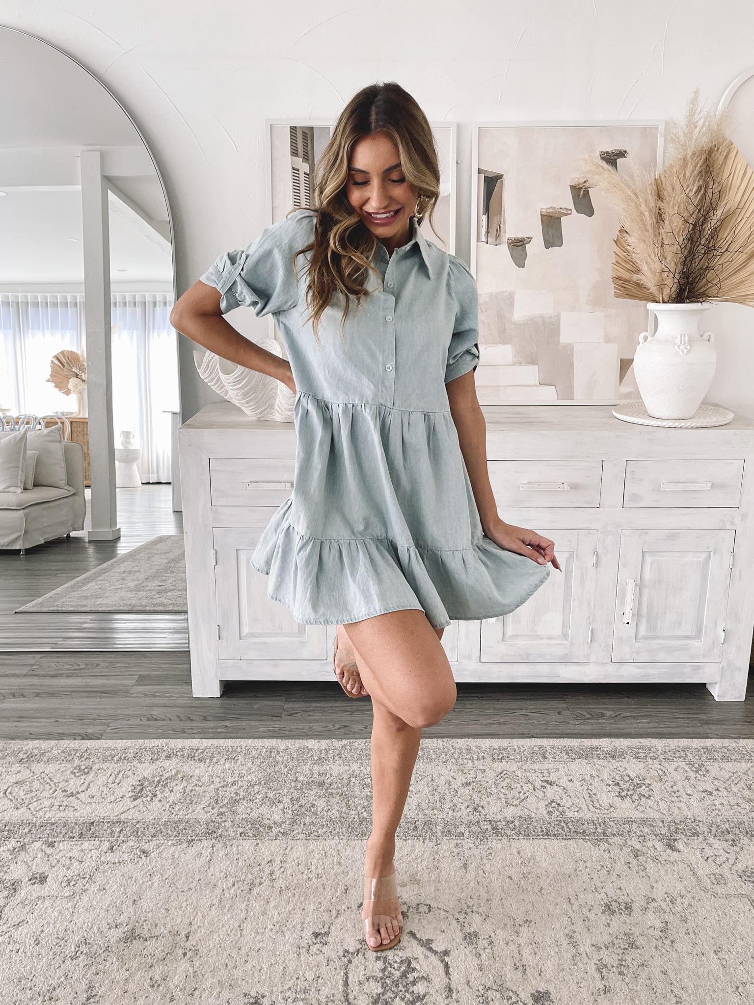 Women's Cotton Tiered Mini Shirt Dress