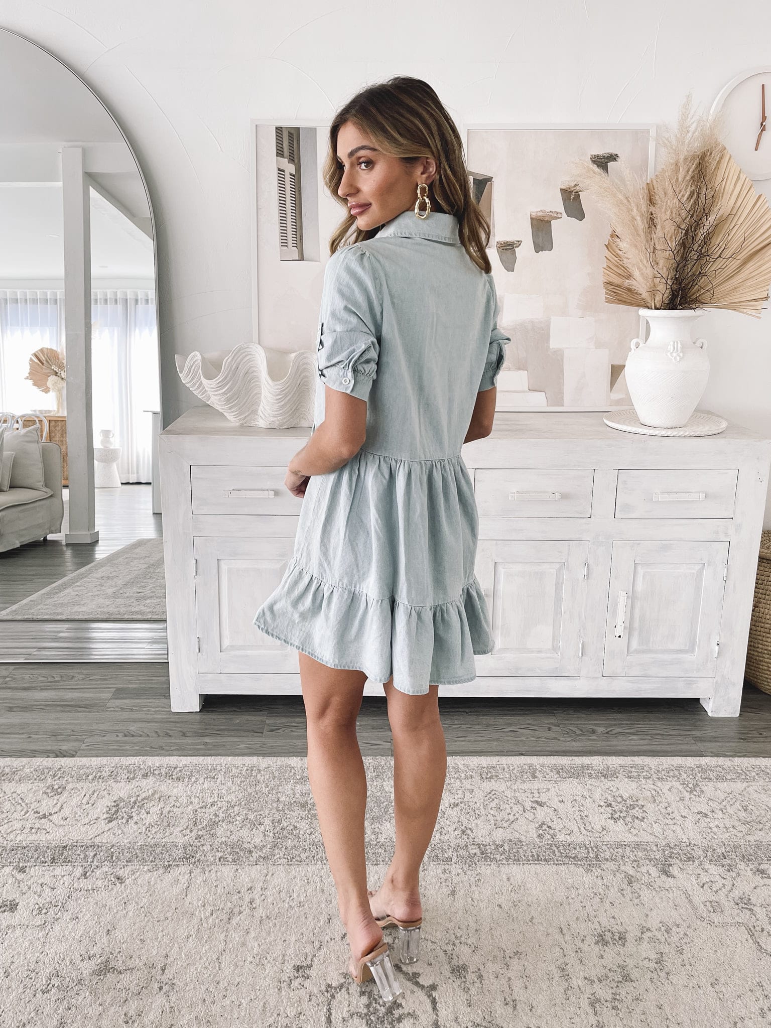 Women's Cotton Tiered Mini Shirt Dress