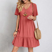 Women's V-Neck Tiered Summer Dress with Waist-Defining Fit