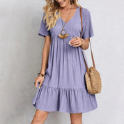 Women's V-Neck Tiered Summer Dress with Waist-Defining Fit