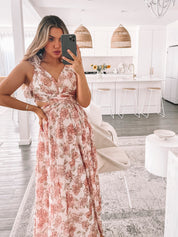 Women's Floral Maxi Dress with Side Cutouts