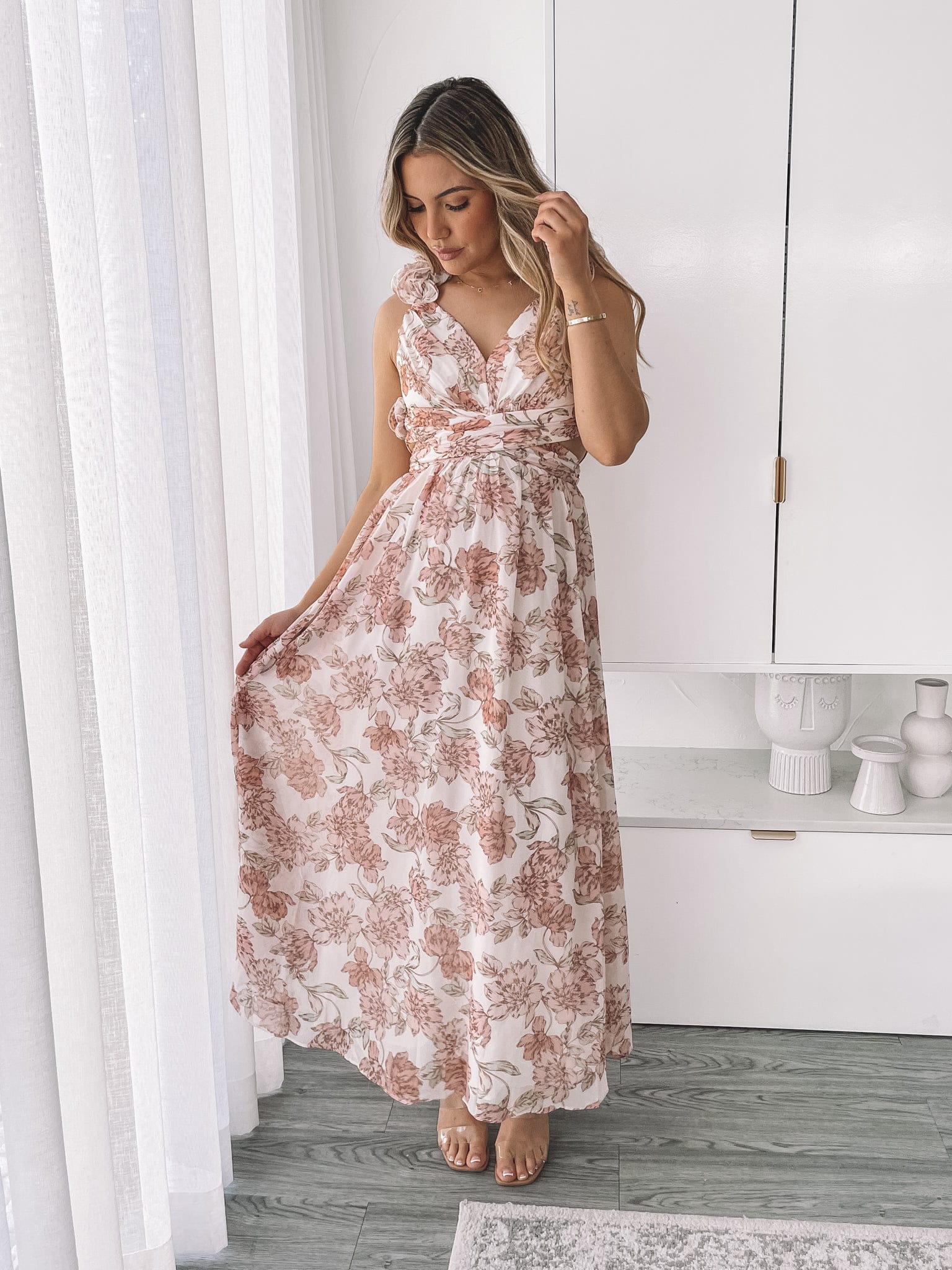 Women's Floral Maxi Dress with Side Cutouts