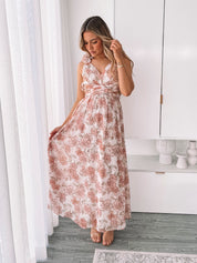 Women's Floral Maxi Dress with Side Cutouts