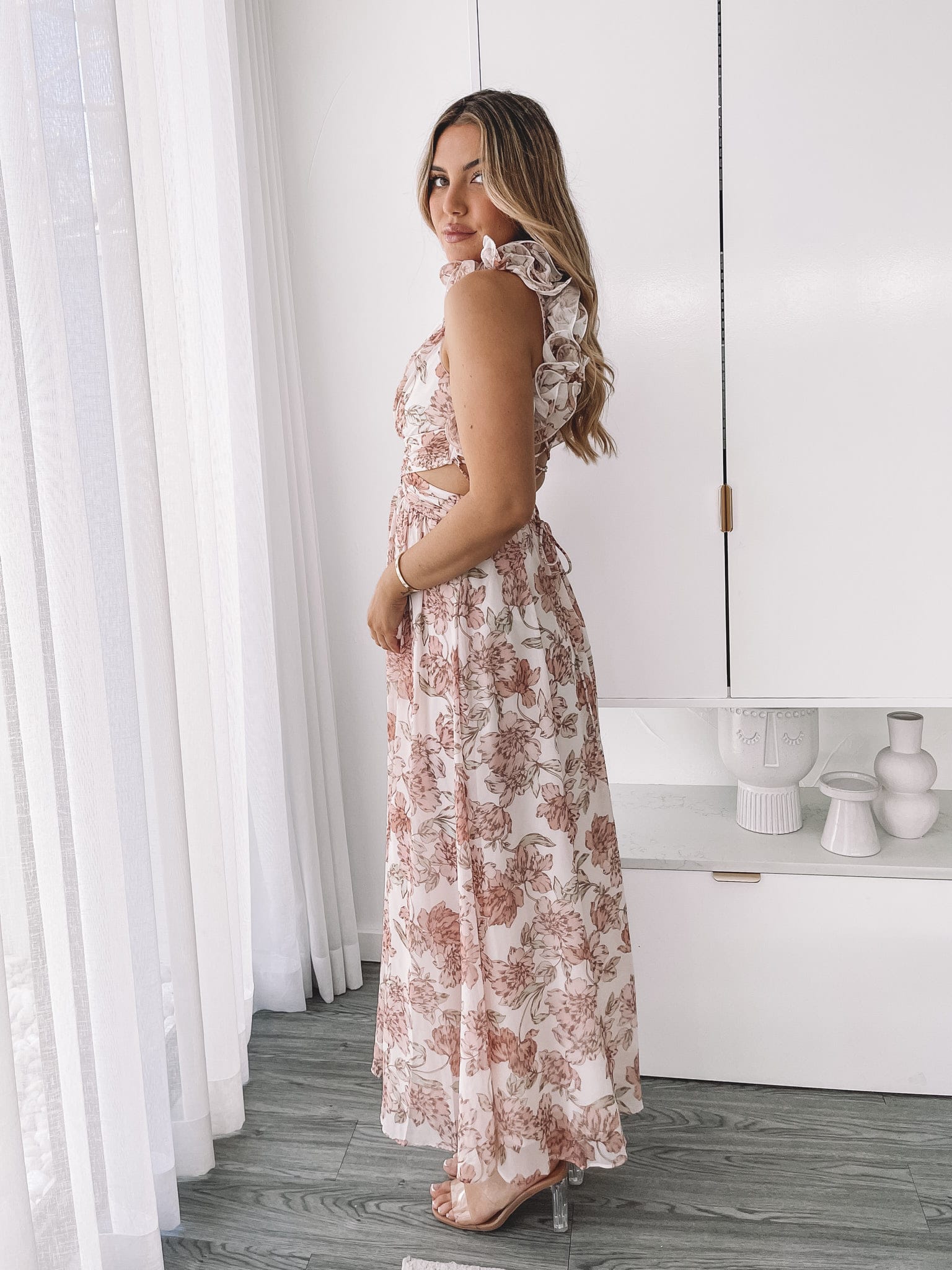 Women's Floral Maxi Dress with Side Cutouts