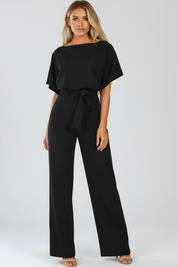 Women's Wide Leg Jumpsuit with Tie Belt