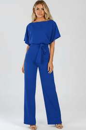 Women's Wide Leg Jumpsuit with Tie Belt