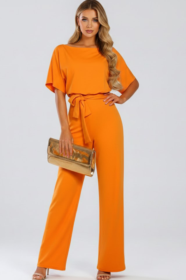 Women's Wide Leg Jumpsuit with Tie Belt
