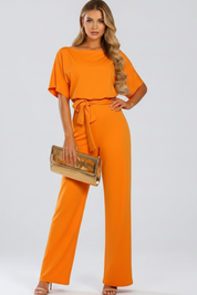 Women's Wide Leg Jumpsuit with Tie Belt