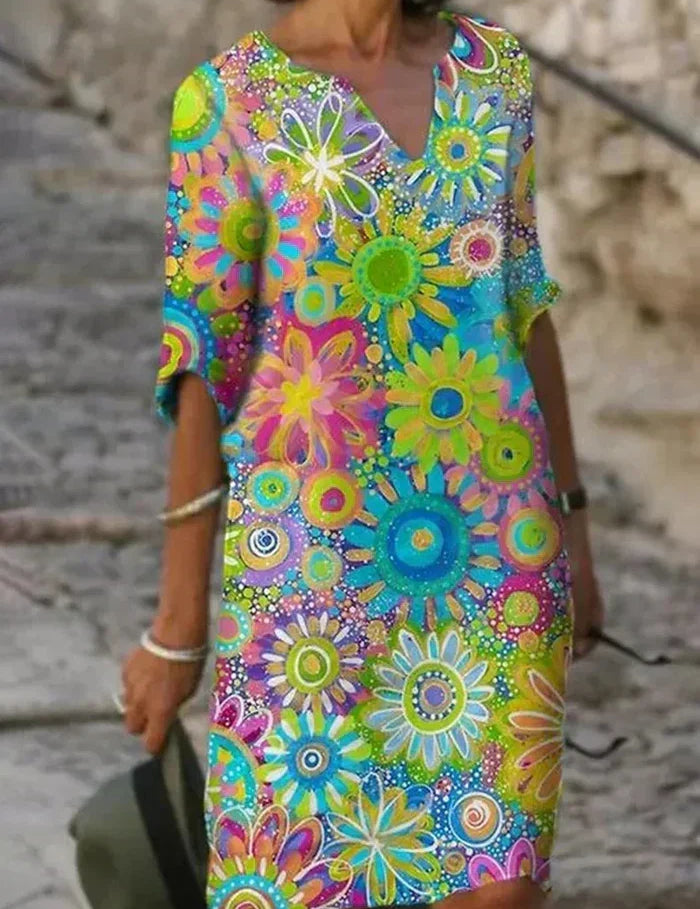 Women's Floral Print Dress with V-Neck