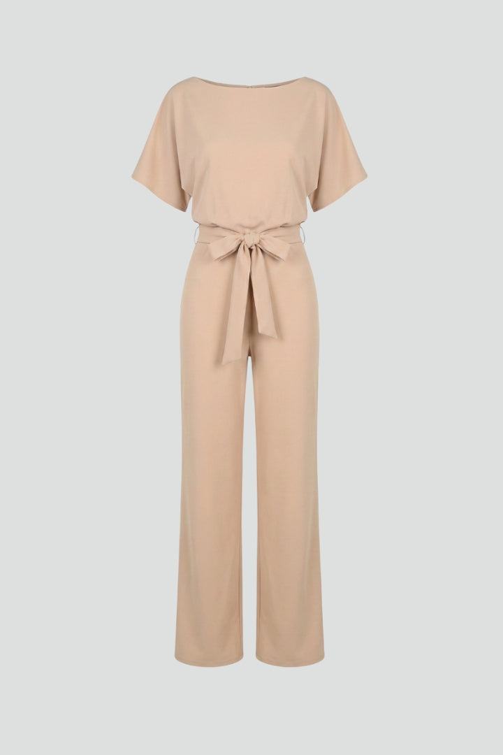 Women's Wide Leg Jumpsuit with Tie Belt