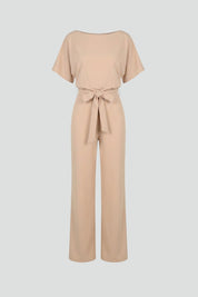 Women's Wide Leg Jumpsuit with Tie Belt