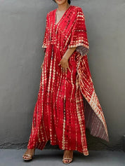 Women's Tie Dye Maxi Dress with V-Neck