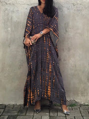 Women's Tie Dye Maxi Dress with V-Neck
