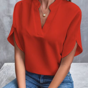 Women's Notch Neck Blouse with Split Sleeves