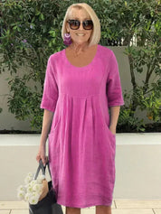 Women's Linen Midi Dress with Deep Pockets