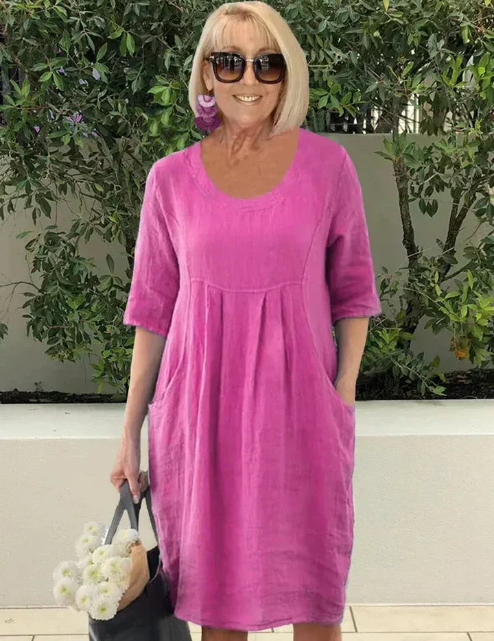 Women's Linen Midi Dress with Deep Pockets