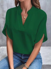 Women's Notch Neck Blouse with Split Sleeves