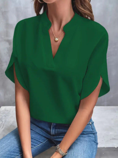 Women's Notch Neck Blouse with Split Sleeves