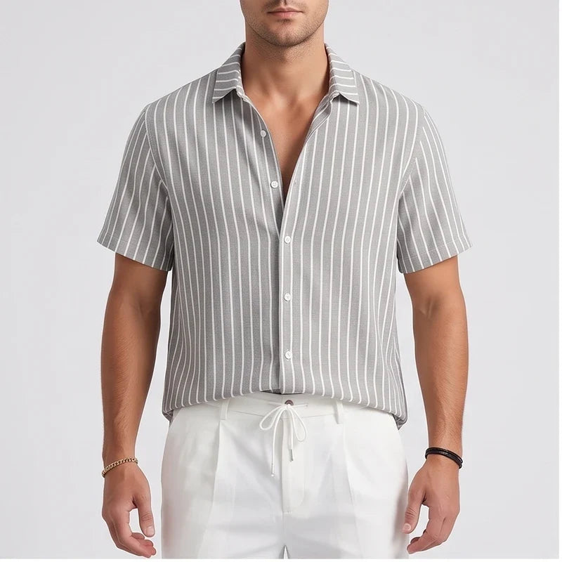 Men's Striped Short Sleeve Button Up Shirt