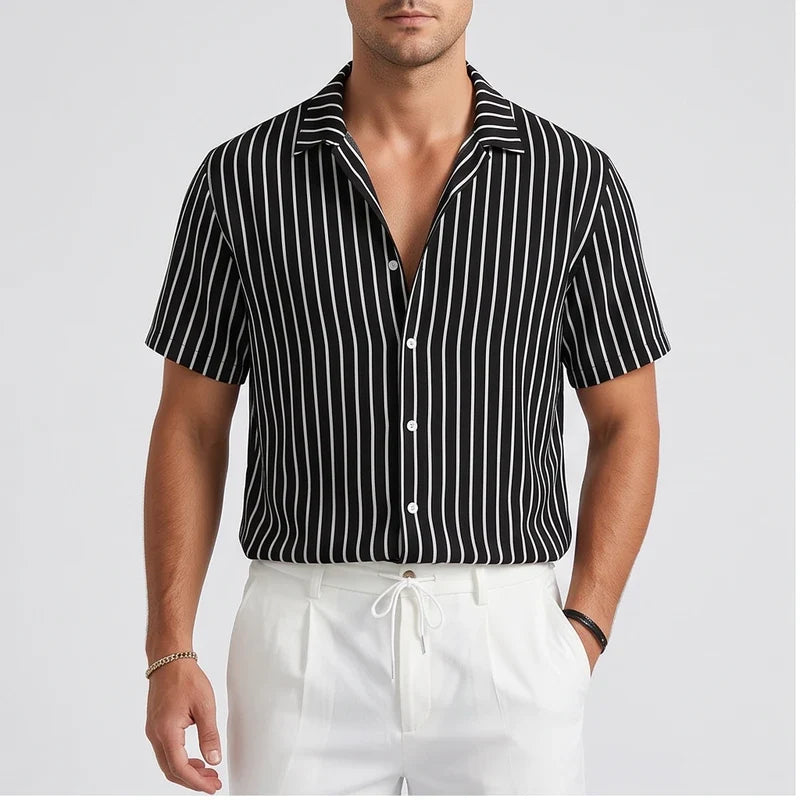 Men's Striped Short Sleeve Button Up Shirt