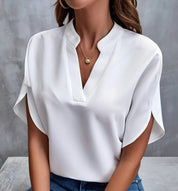 Women's Notch Neck Blouse with Split Sleeves