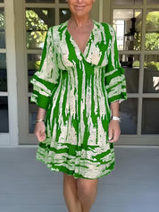 Women's V-Neck Printed Flared Summer Dress