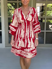 Women's V-Neck Printed Flared Summer Dress